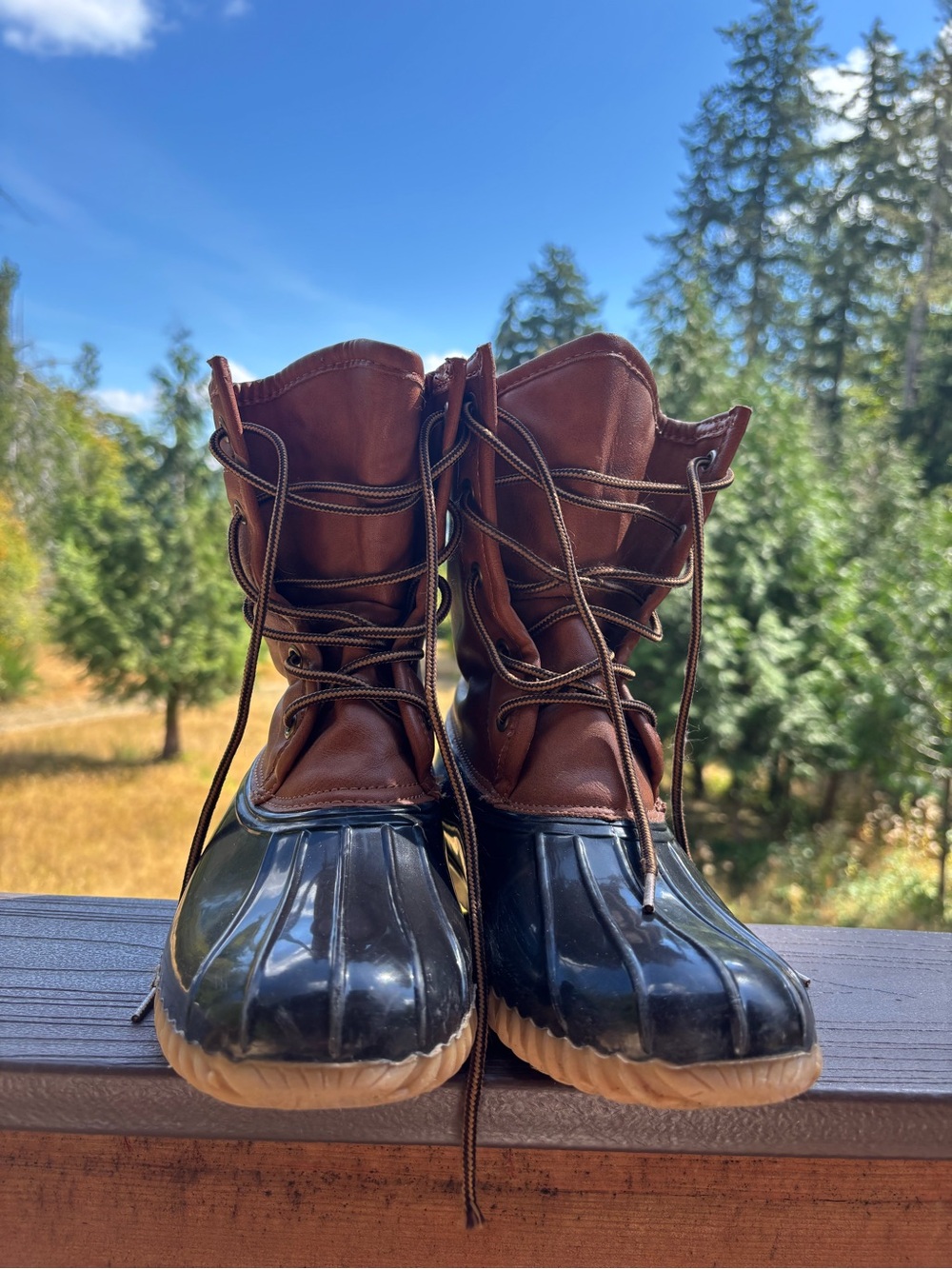 L.L. Bean Women’s Brown Leather and Black Rubber Lace-Up Boots
